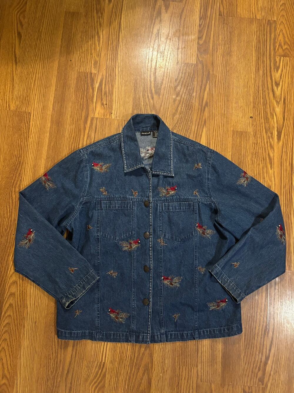 Vintage Northcrest Denim Embroidered Fall/ Winter Holiday Nature Jacket